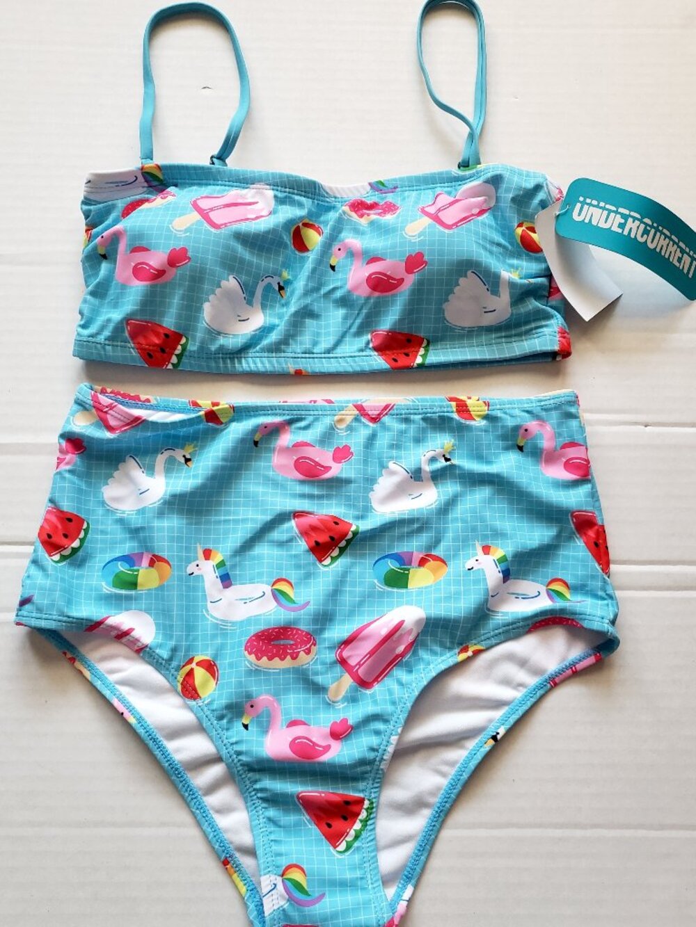 NWT Undercurrent Juniors Graphic Convertible Bandeau Bikini Juniors Medium
